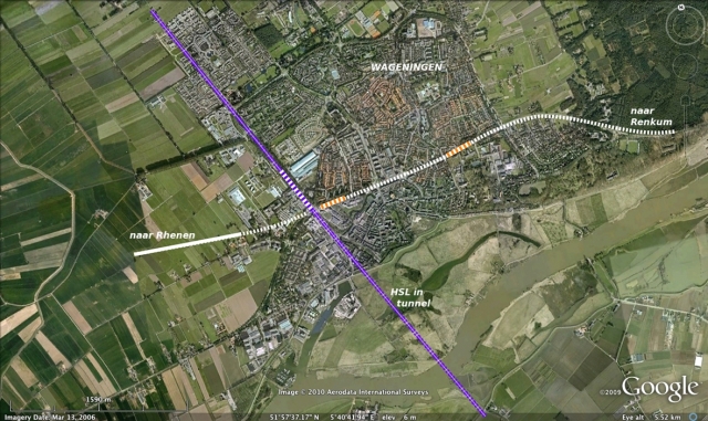 Nieuwe spoorlijn Arnhem - Wageningen - Tiel kruist HSL naar Nijmegen